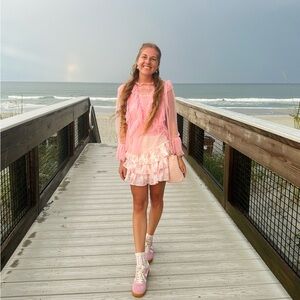 Floral Pink Ruffle Skirt